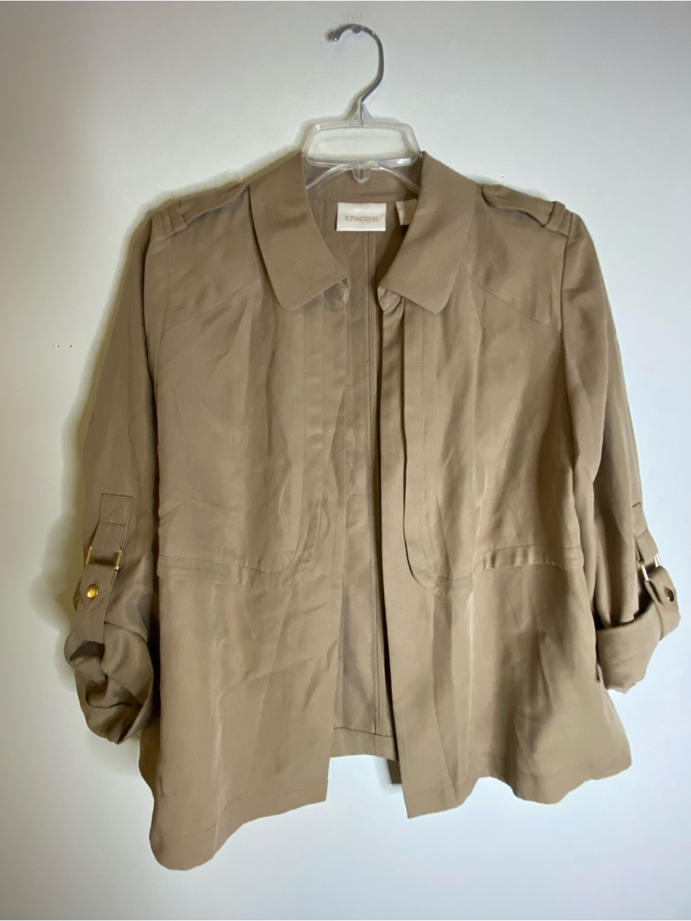 Chico's Tan Utility Roll-Sleeve Jacket